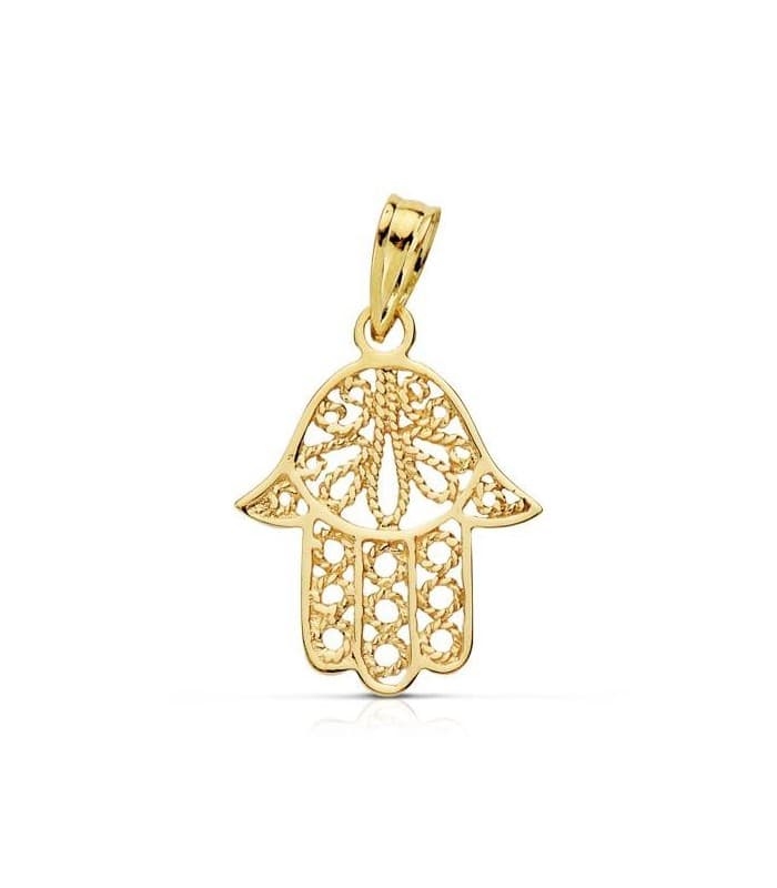 Kleiner Fatima-Hand 17 mm, Filigran, 375er Gold  – Glücksbringer-Schmuck und Anhänger