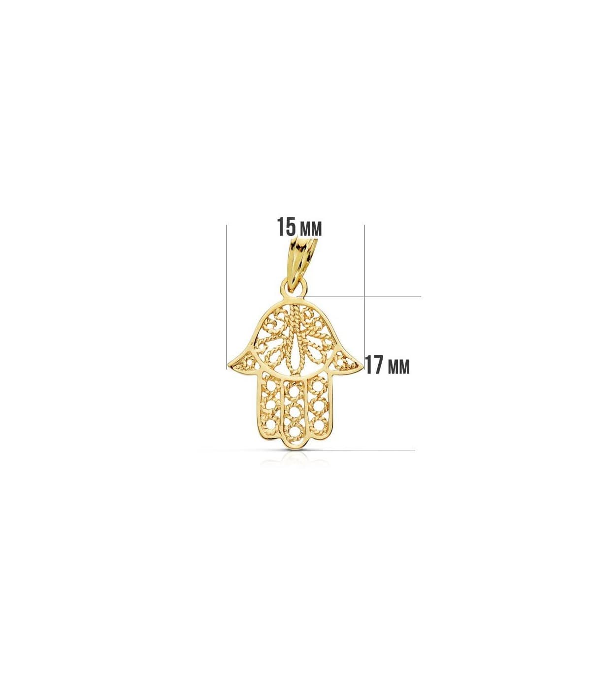 Kleiner Fatima-Hand-Anhänger, 17 mm, Filigran, 375er Gold  – Glücksbringer-Schmuck und Anhänger