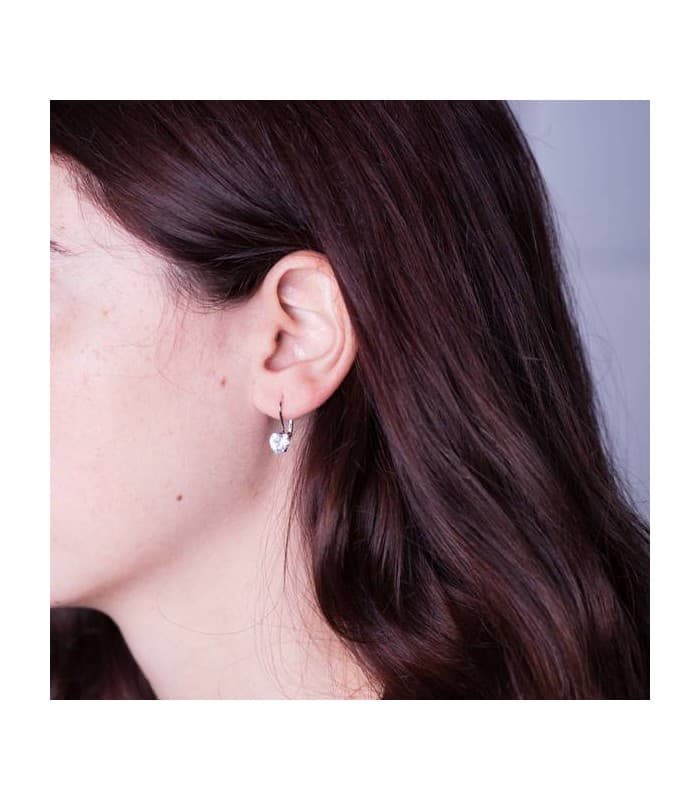 Orecchini a monachella Zirconi Cuore, 19 mm - Modello donna Shayla in oro bianco 18 Kt
