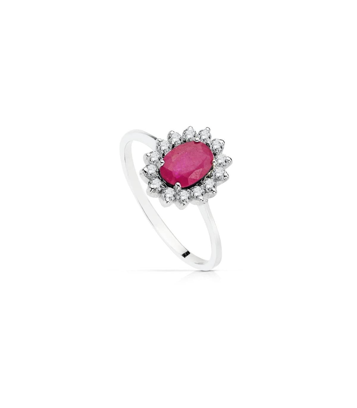 Halo-Verlobungsring mit Rubin und Zirkonia 19305 | Weißgoldringe für Damen