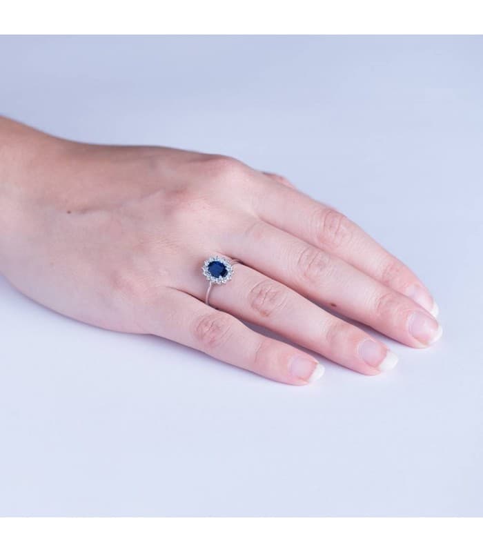 Halo-Verlobungsring mit Saphir und Zirkonia | Weißgoldringe für Damen