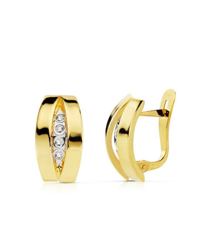 Orecchini in oro bicolore 18 kt, fascia bombata, chiusura scatto | Gioielli online Donna - Matilda