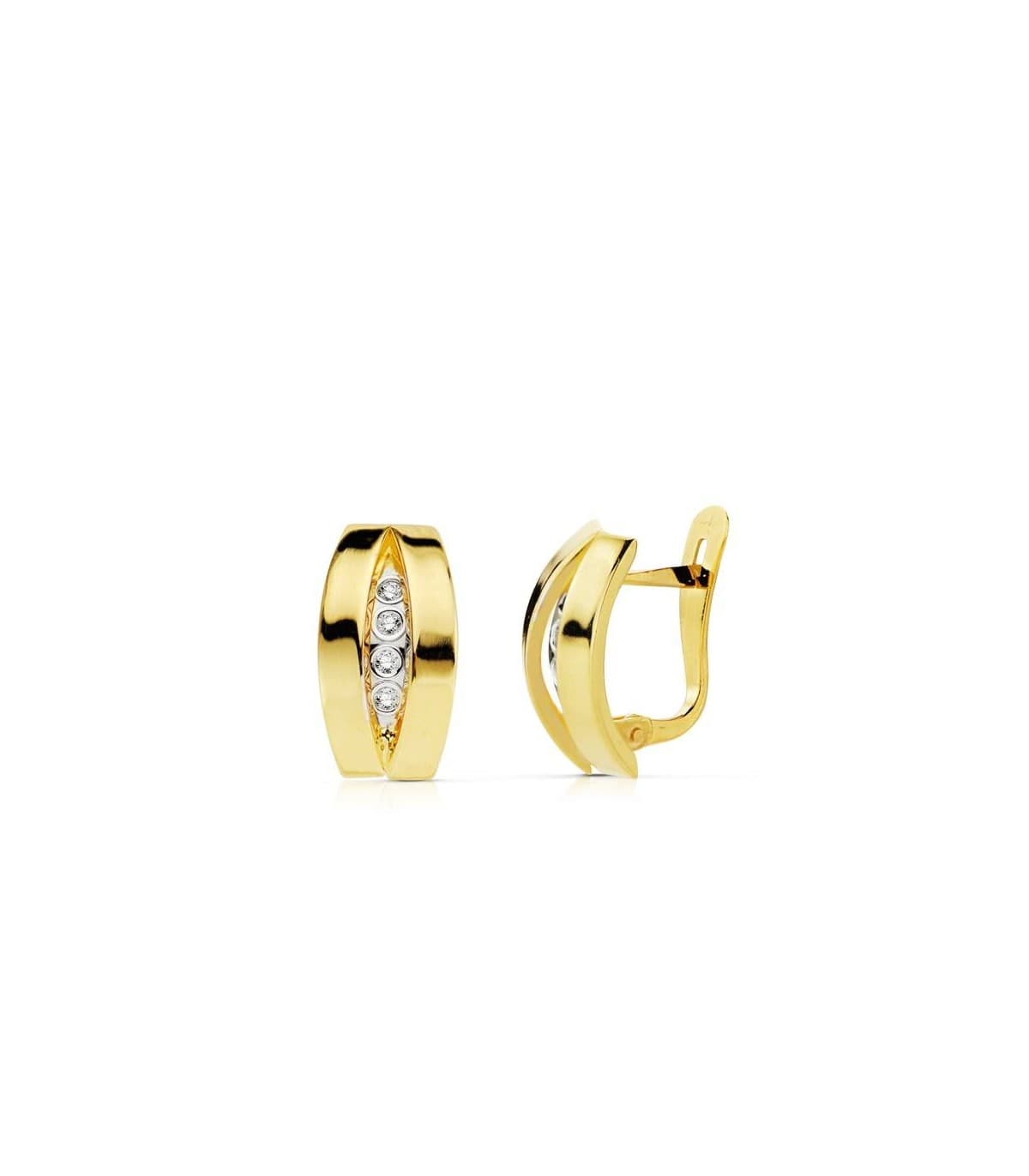 Orecchini in oro bicolore 18 kt, fascia bombata, chiusura scatto | Gioielli online Donna - Matilda