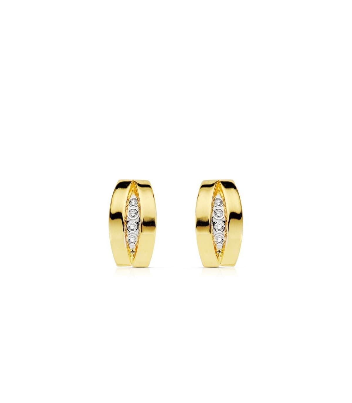 Orecchini in oro bicolore 18 kt, fascia bombata, chiusura scatto | Gioielli online Donna - Matilda