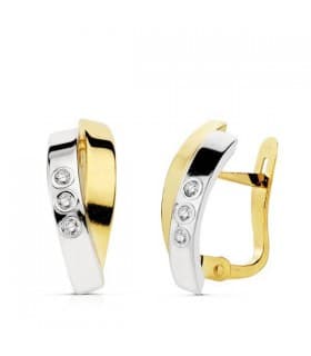 Orecchini in oro bicolore 18 kt, fascia bombata, chiusura scatto | Gioielli online Donna - Sandi