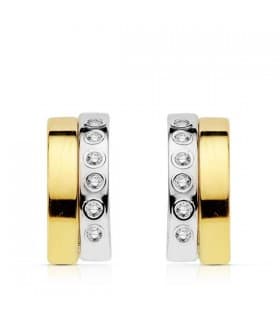 Orecchini in oro bicolore 18 kt, fascia bombata, chiusura scatto | Gioielli online Donna