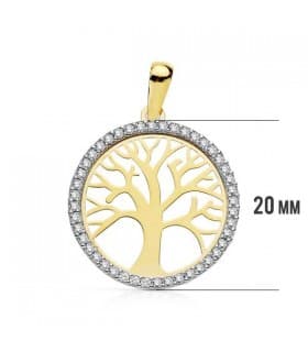 Ciondolo portafortuna Albero della vita con zirconi in oro bicolore 18kt, 20 mm | Gioielli e Ciondoli donna