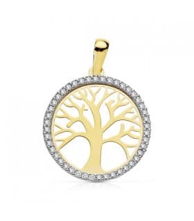 Ciondolo portafortuna Albero della vita con zirconi in oro bicolore 18kt, 20 mm | Gioielli e Ciondoli donna