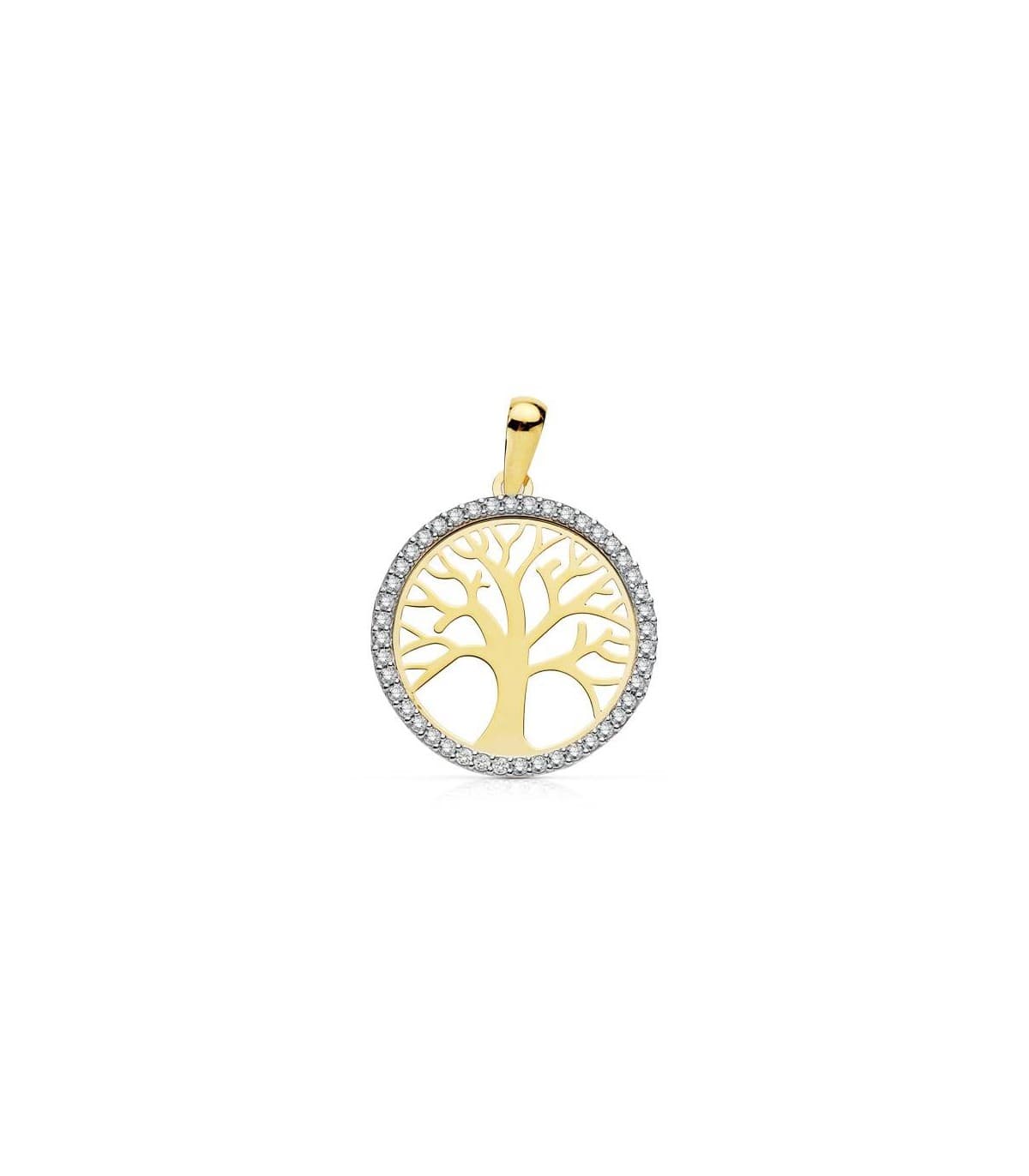 Anhänger Lebensbaum Zirkonia 20mm, Gelb-/Weißgold 18K Gold, Glücksbringer