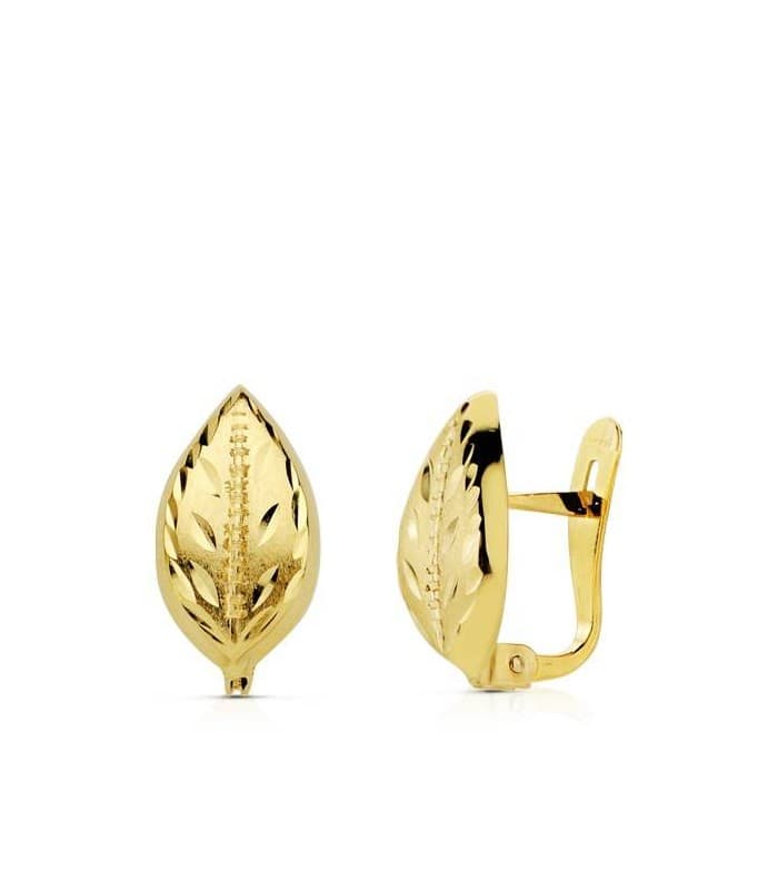 Damenohrringe aus 18K Gelbgold mit Blattform 12 mm | Blätter Ohrstecker Schmuck