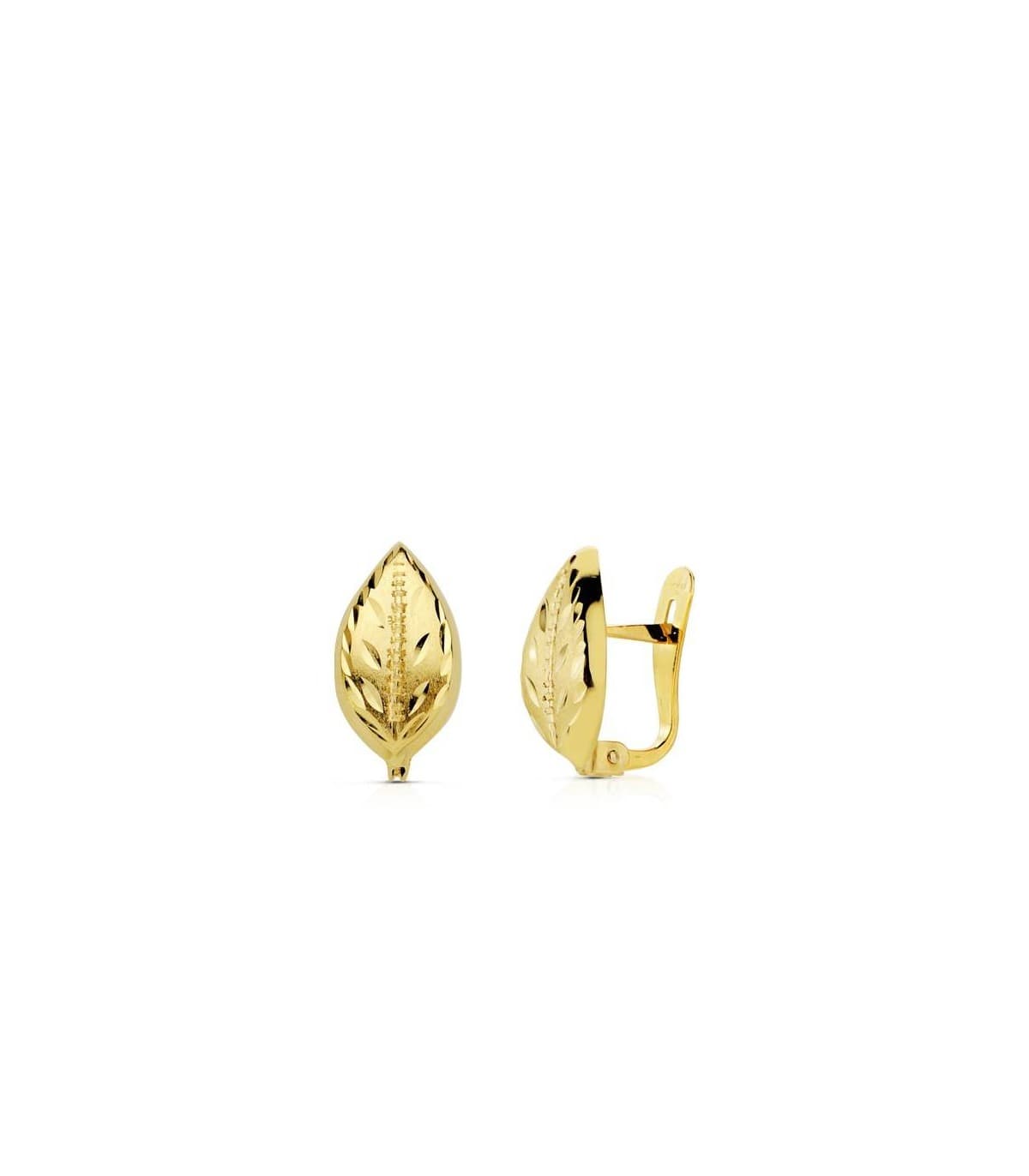 Orecchini da donna con lavorazione a foglia in oro  giallo 18kt, 12 mm.