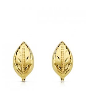 Orecchini da donna con lavorazione a foglia in oro  giallo 750, 12 mm.