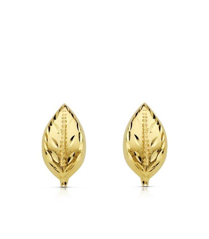 Orecchini da donna con lavorazione a foglia in oro  giallo 750, 12 mm.