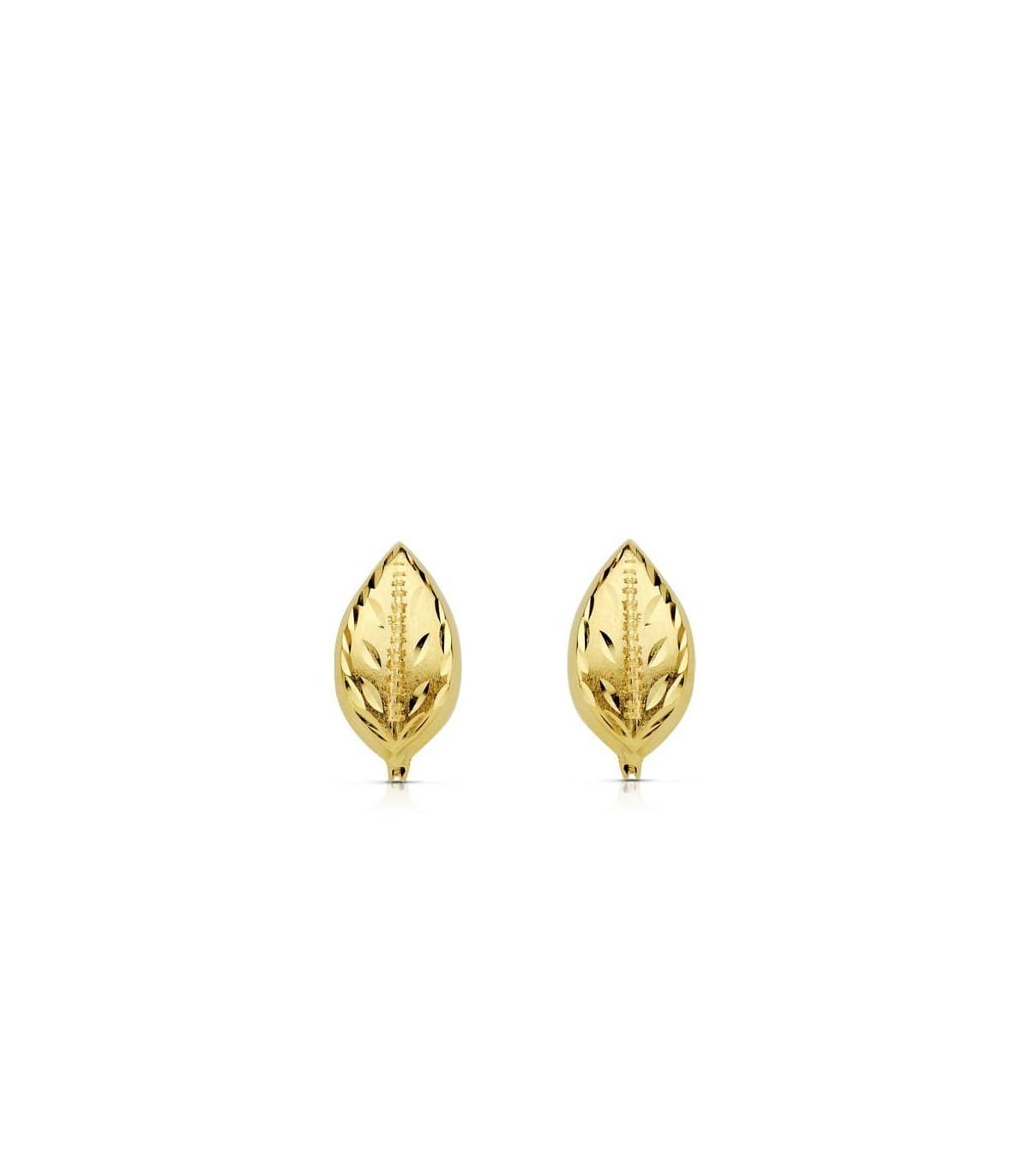 Pendientes de oro amarillo, con forma de hoja lapidados y tallados - Teresa 18 Ktes