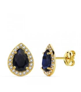 Orecchini in oro 18 Kt Acacia blu 10 mm, ideale per donna, rosetta a goccia con zirconi.