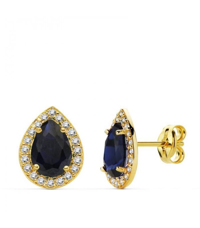 Orecchini in oro 18 Kt Acacia blu 10 mm, ideale per donna, rosetta a goccia con zirconi.