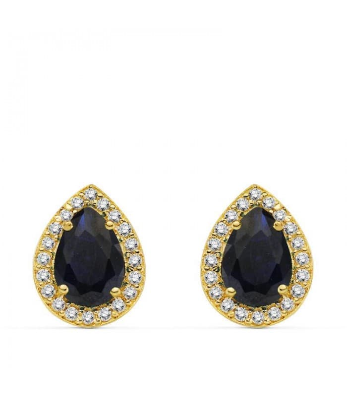 Orecchini in oro 18 Kt Acacia blu 10 mm, ideale per donna, rosetta a goccia con zirconi.