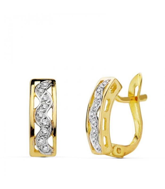 Pendientes oro bicolor Rosario 18 Ktes