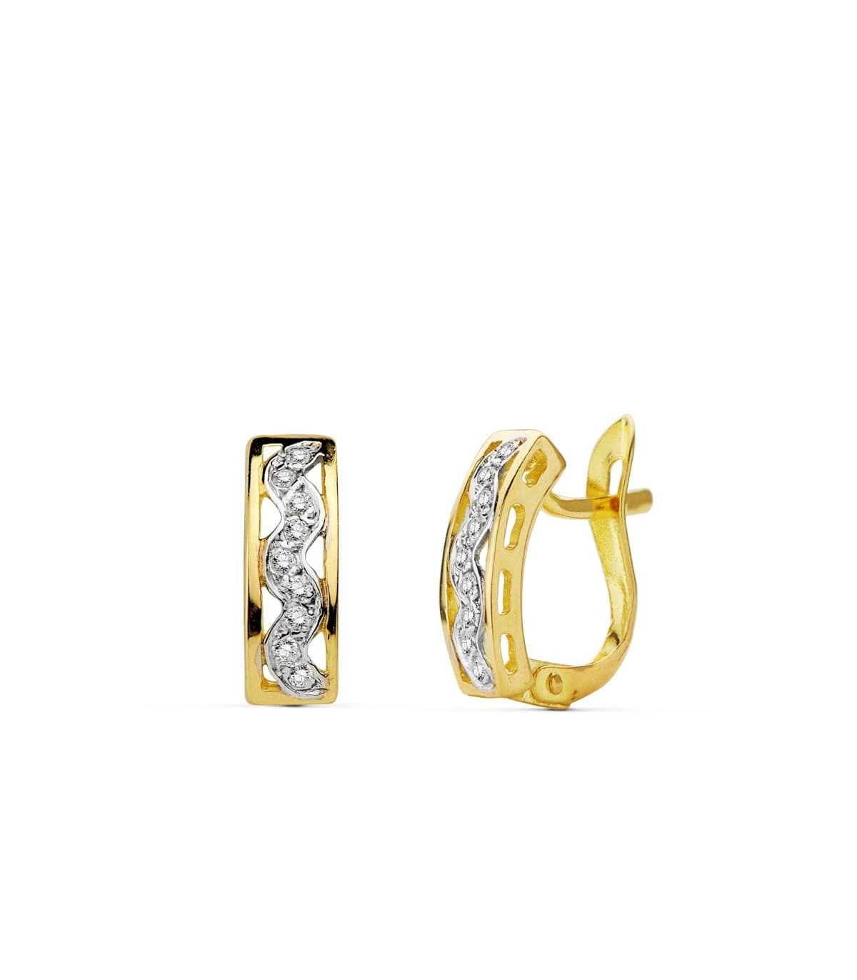 Pendientes oro bicolor Rosario 18 Ktes