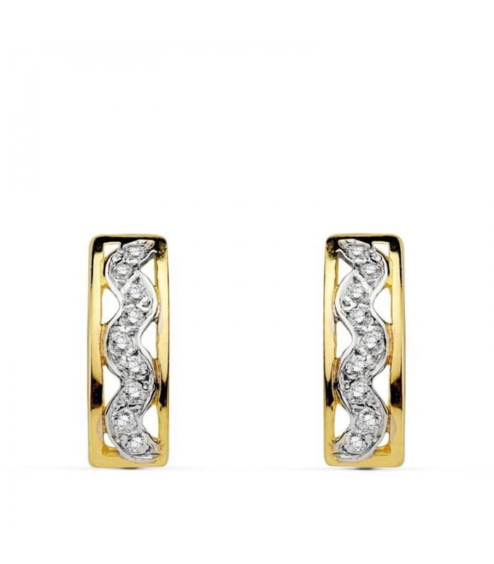 Pendientes oro bicolor Rosario 18 Ktes