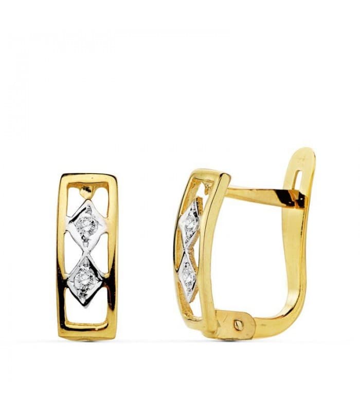 Pendientes oro bicolor Esmeralda 18 Ktes