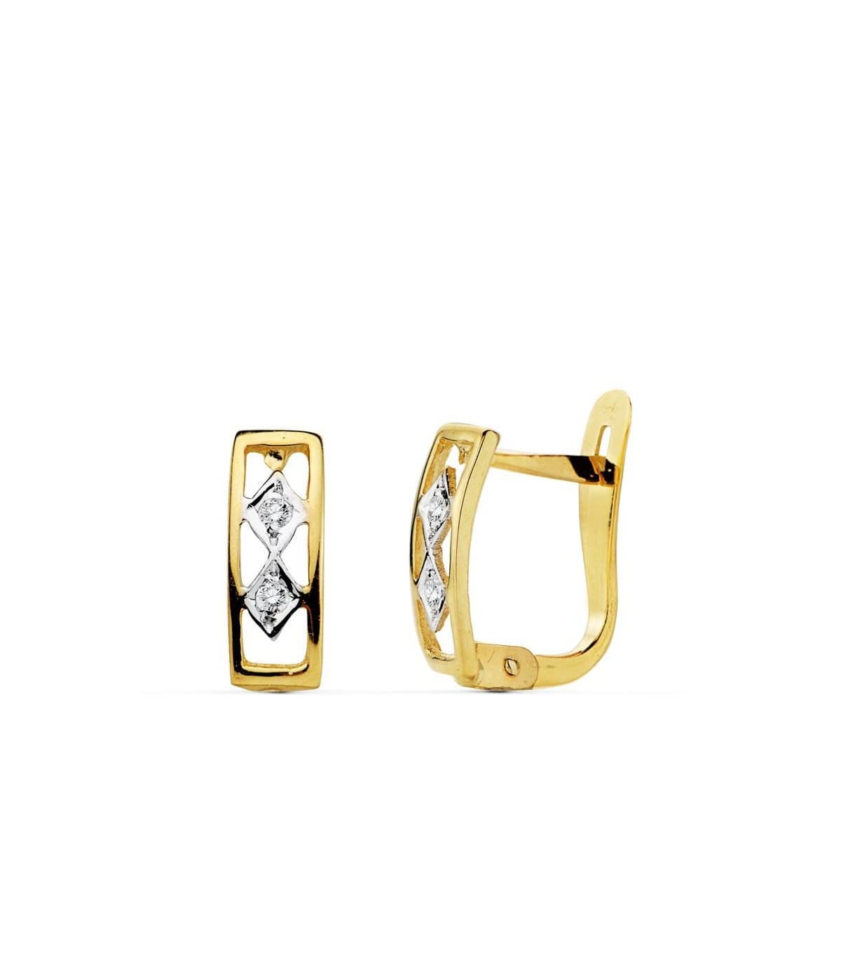 Pendientes oro bicolor Esmeralda 18 Ktes