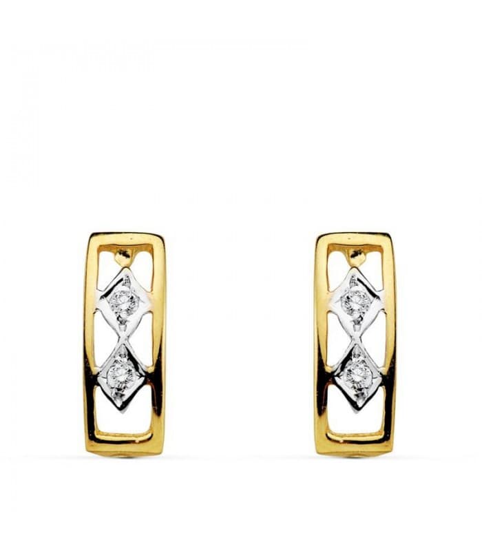 Pendientes oro bicolor Esmeralda 18 Ktes