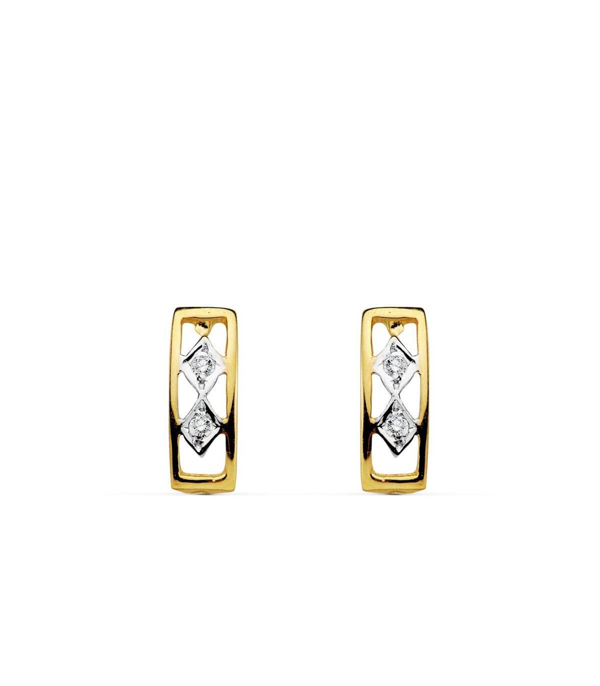 Pendientes oro bicolor Esmeralda 18 Ktes