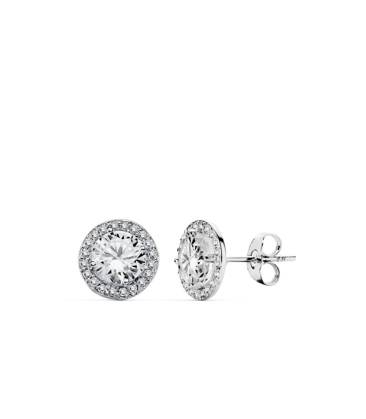 Ohrstecker Weißgold mit Zirkonia 9 mm - Runder Ohrringe für Damen aus 18K Gold.