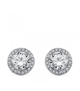 Ohrstecker Weißgold mit Zirkonia 9 mm - Runder Ohrringe für Damen aus 18K Gold.