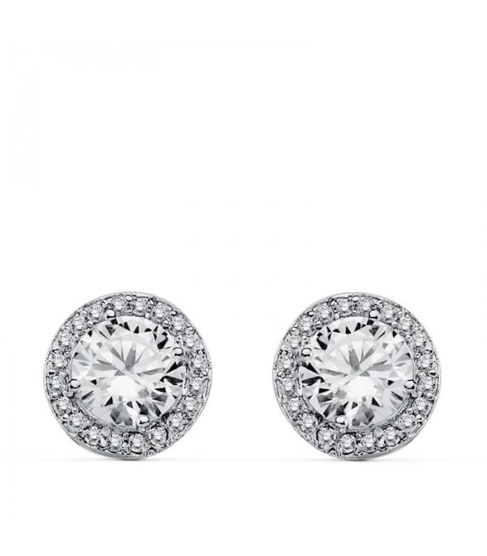Ohrstecker Weißgold mit Zirkonia 9 mm - Runder Ohrringe für Damen aus 18K Gold.