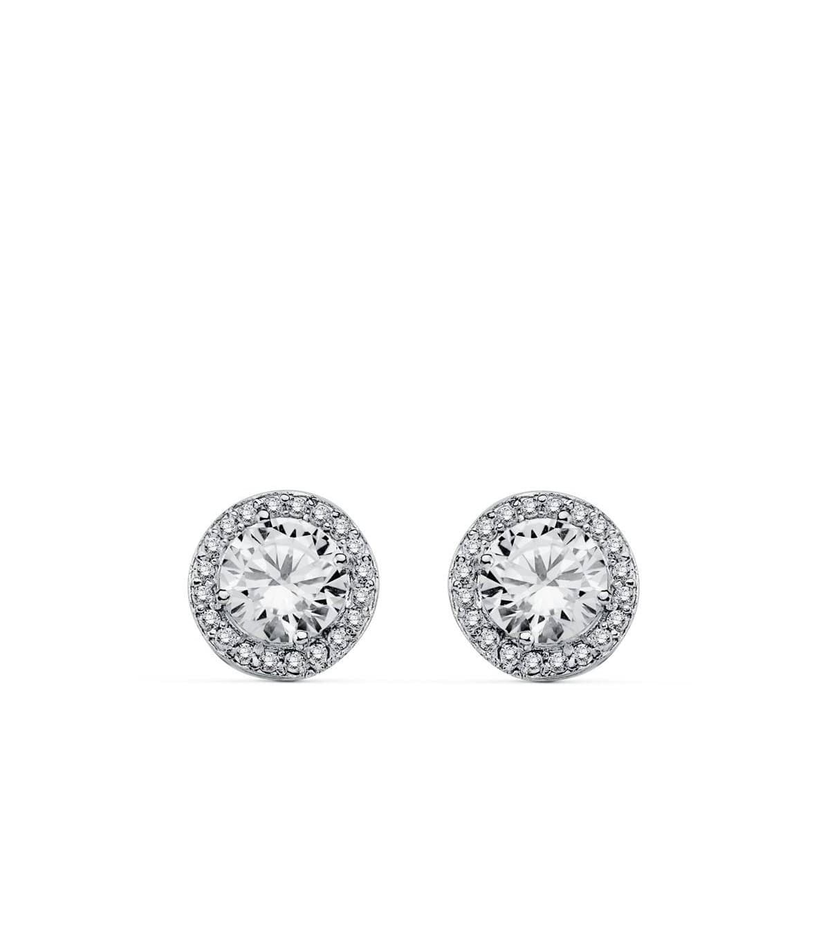 Ohrstecker Weißgold mit Zirkonia 9 mm - Runder Ohrringe für Damen aus 18K Gold.