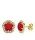 Ohrstecker Blumen, Zirkonia Rot - Ohrringe Damen Gold 18K