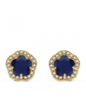 Ohrstecker Blumen, Zirkonia Blau - Ohrringe Damen Gold 18K