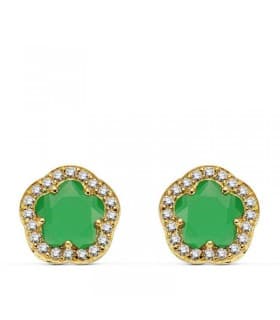 Ohrstecker Blumen, Zirkonia Grün - Ohrringe Damen Gold 18K