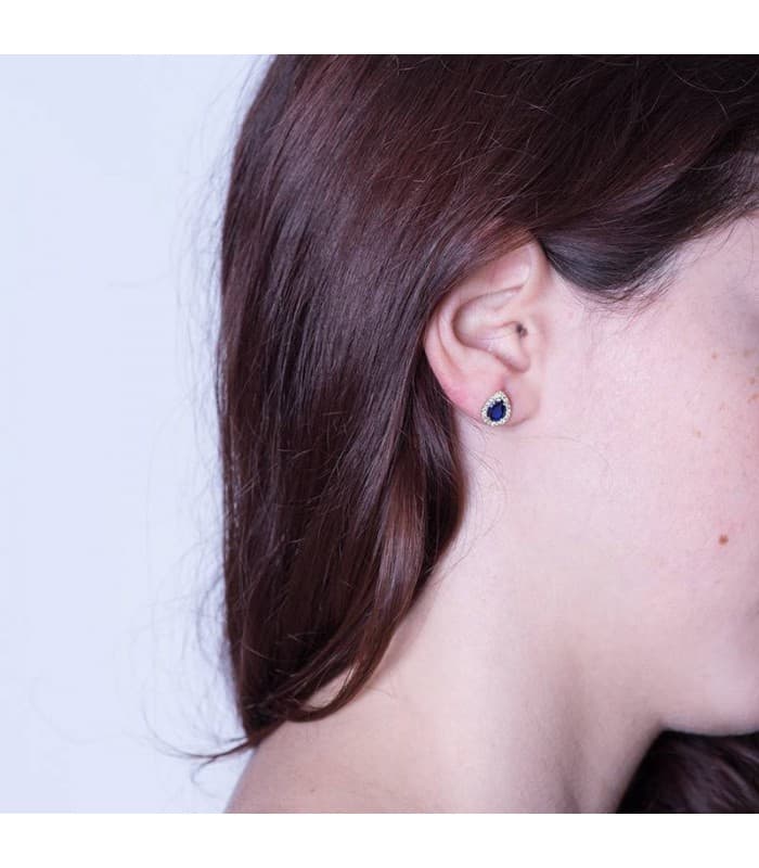 Ohrstecker mit Zirkonia Blau, Tropfen, aus 750 Gelbgold 18K | Ohrringe Damen Gold