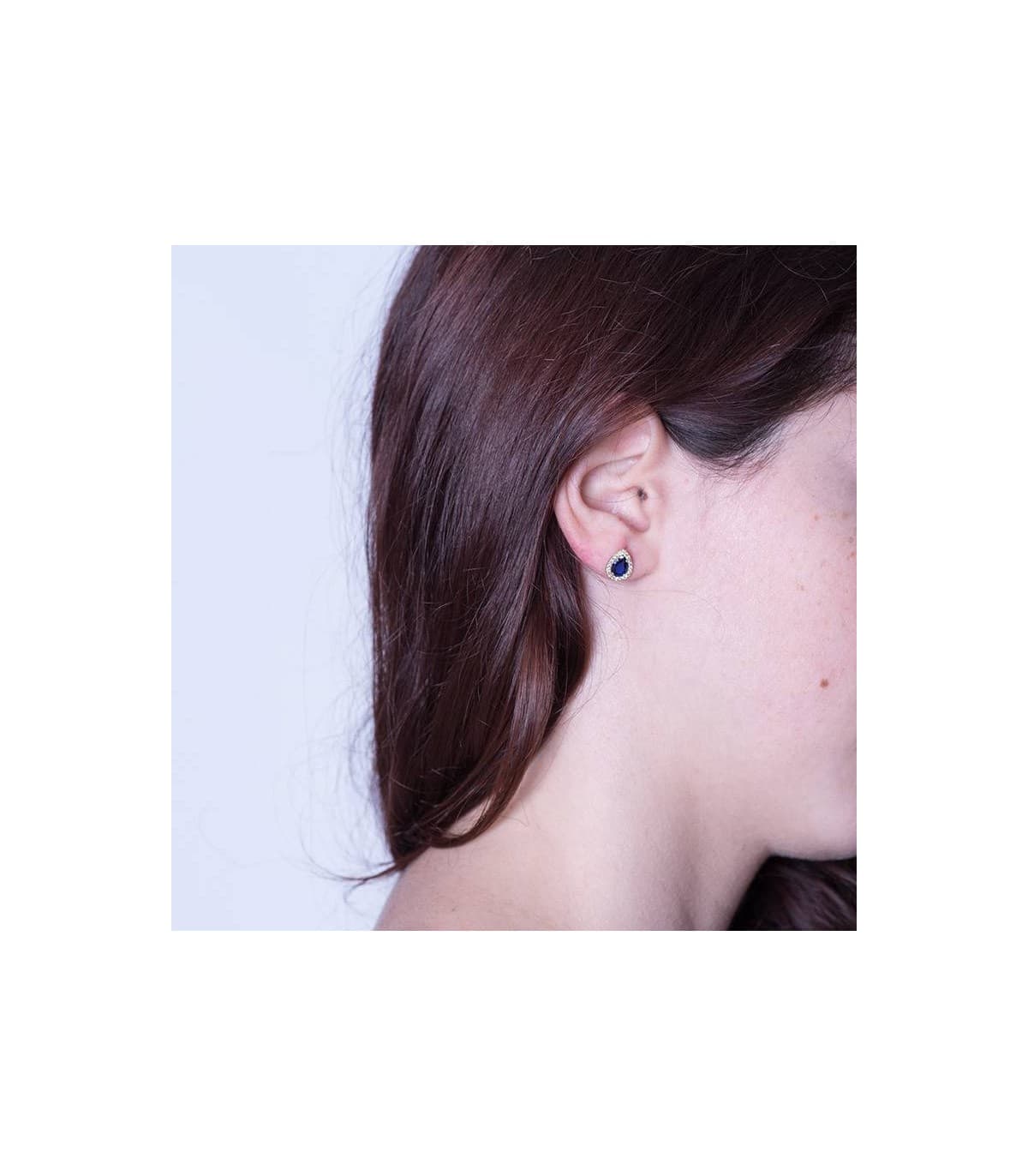 Ohrstecker mit Zirkonia Blau, Tropfen, aus 750 Gelbgold 18K | Ohrringe Damen Gold