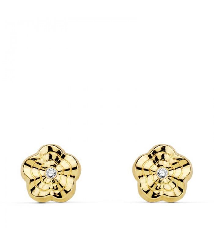 Boucles d'oreilles or jaune Renet fleur 18 Carats