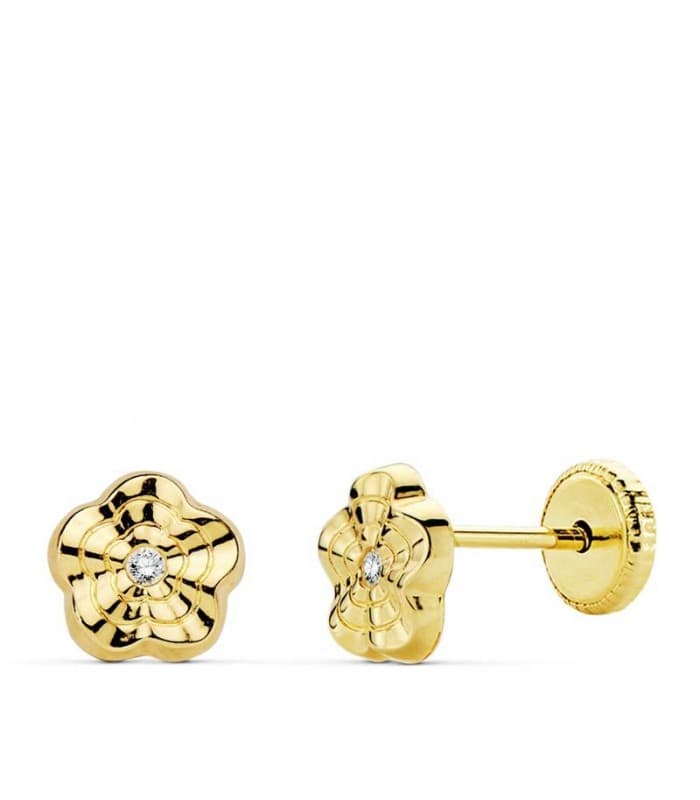 Boucles d'oreilles or jaune Renet fleur 18 Carats