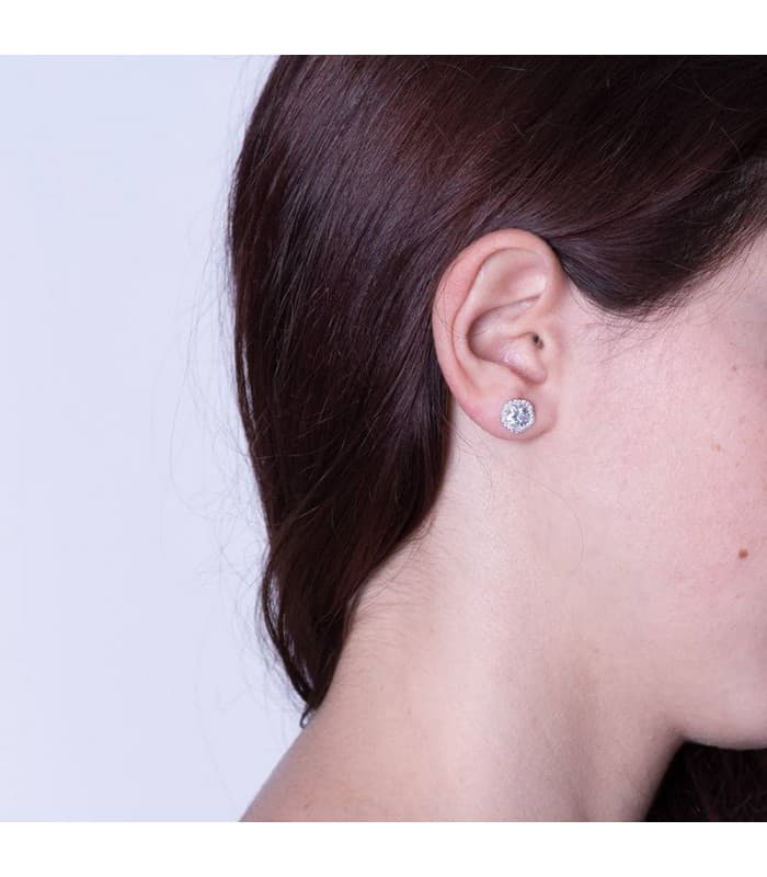Orecchini in oro bianco Celia 18 Kt, orecchini da donna con pietre, forma di fiore.