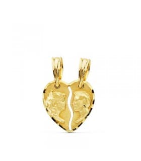 Ciondolo con cuore diviso in due parti, oro 18k - Regali San Valentino per coppie.