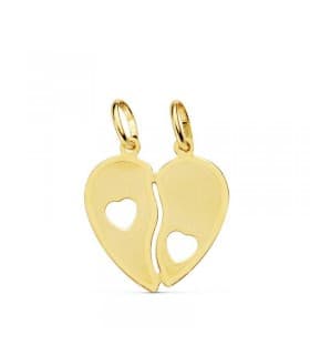 Ciondolo cuore spezzato con incisione in oro giallo 750, regalo per coppie a San Valentino