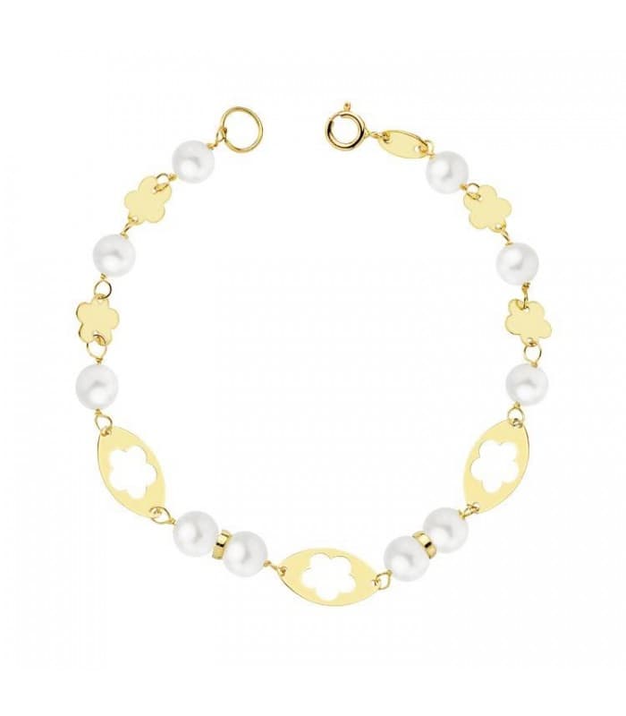 Pulsera Niña 1ª Comunión Oro 18k Perlas flores