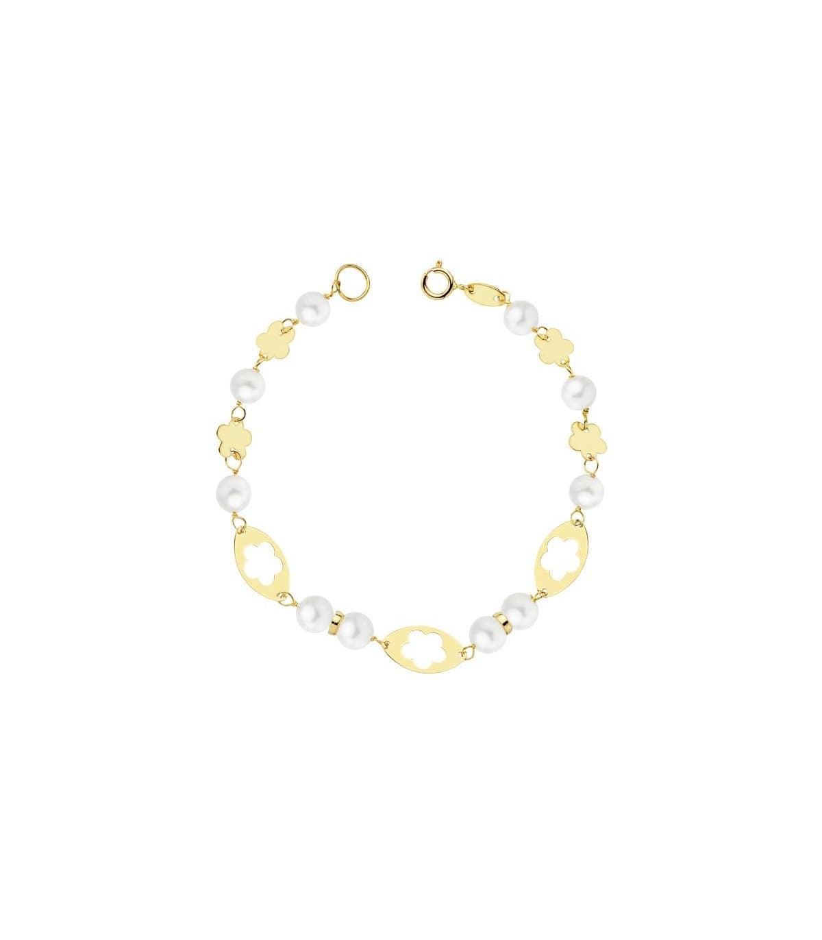 Pulsera Niña 1ª Comunión Oro 18k Perlas flores