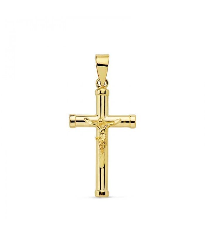 Kleiner Kreuz-Anhänger 21 mm | christliches Kreuz mit Jesusfigur, Gelbgold 750