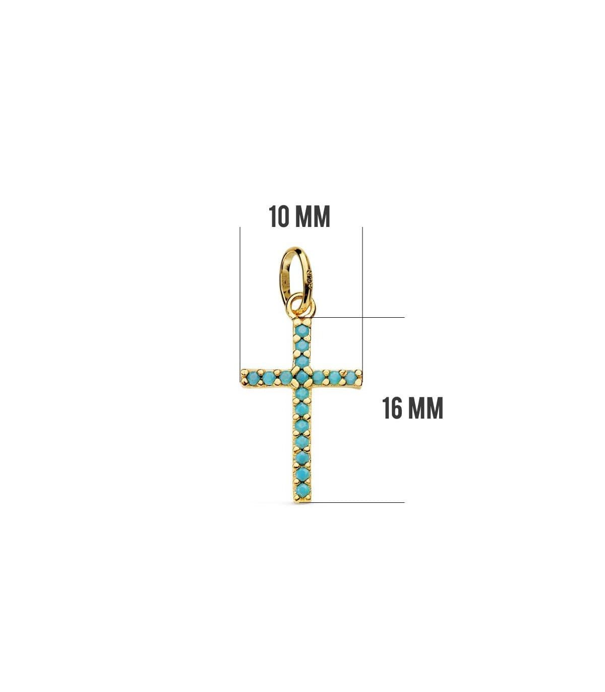 Kreuzanhänger 750 Gold, türkis Zirkoniasteinen | Schmuck für Damen