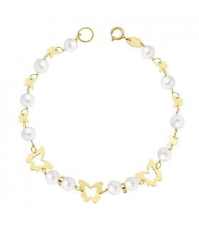Bracelet Fille Parisia Or 18K. Bijoux communion. Perles et papillons