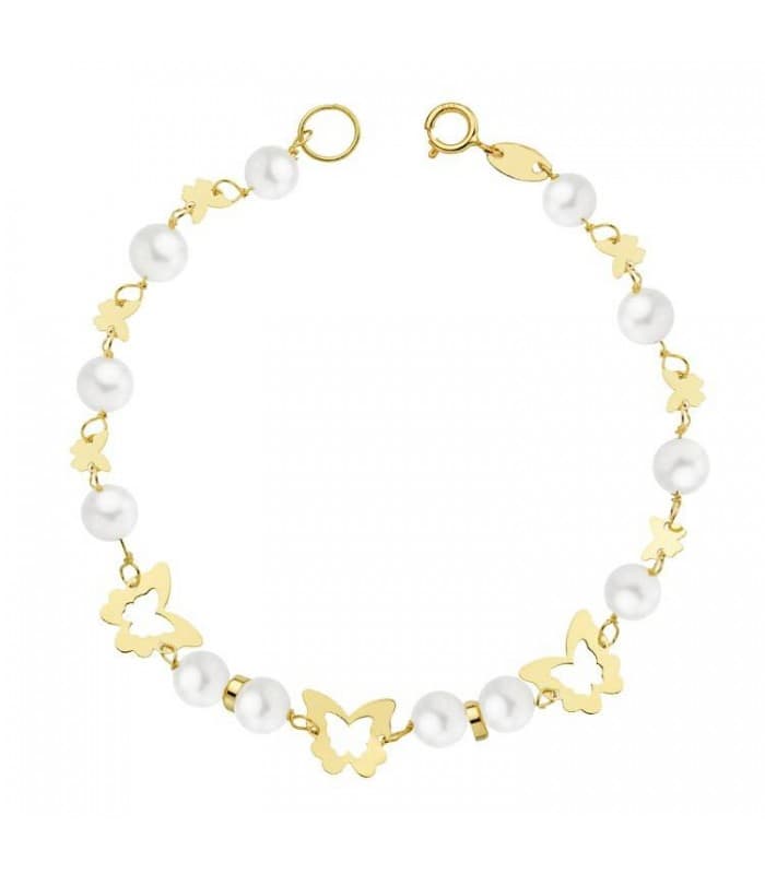 Pulsera oro Parisia. Pulseras para niñas de oro con perlas. Regalos comunión.