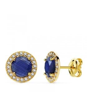 Orecchini punto luce Candida, ideale da donna, in oro giallo 18kt rosetta con zircone Blu