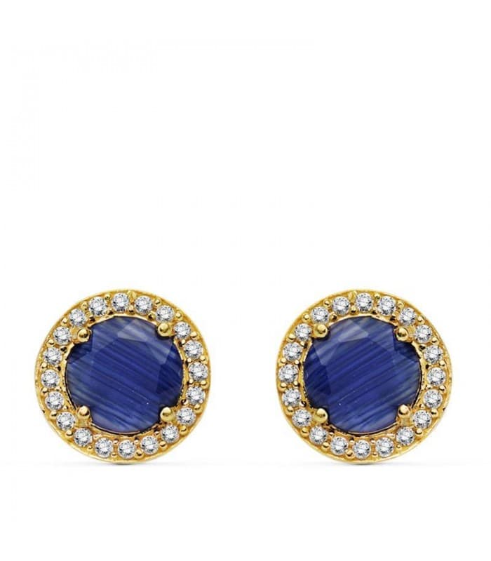 Pendiente oro amarillo Candida azul 18 Ktes
